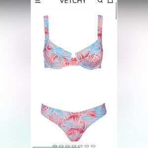 Women's Tropical Leaf Bikini Set - Red and Blue